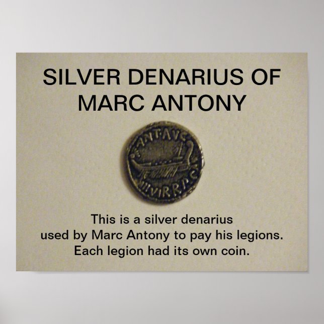Póster Denarius plateado de la imagen de Marc Antony Coin (Frente)