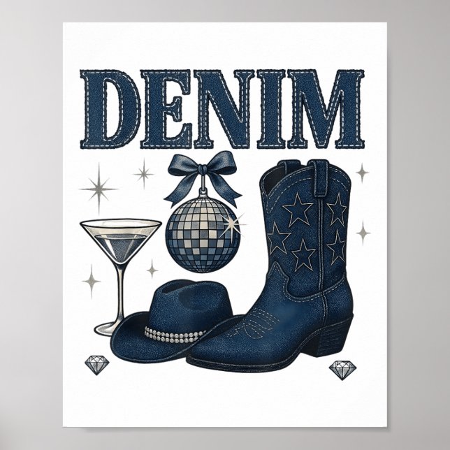 Póster Denim And Diamonds Western Fashion Boots Bling Rod (Frente)