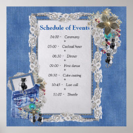 Póster Denim azul, encaje, joyas de vestuario y gatitos