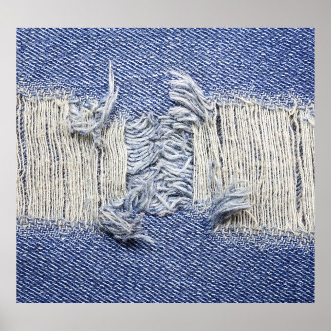 Póster Denim azul roto: textura de jeans. (Frente)
