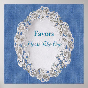 Póster Denim con cordón de flor crema