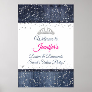 Póster Denim, Confetti plateado, signo de bienvenida de D