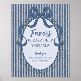 Póster Denim Coquette Bow Blue Jean Baby Favors Sign