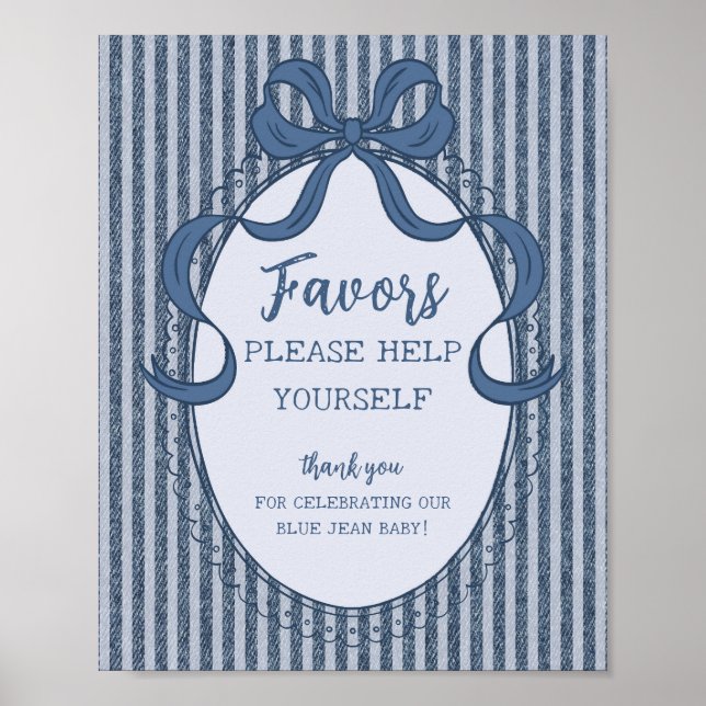 Póster Denim Coquette Bow Blue Jean Baby Favors Sign (Frente)