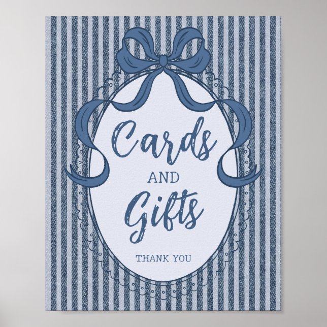 Póster Denim Coquette Bow Blue Jean Cards and Gifts Sign (Frente)