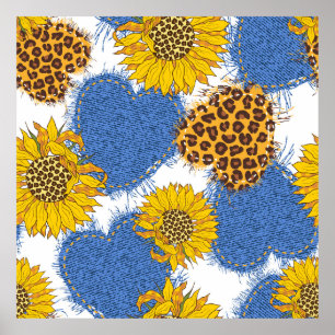 Póster Denim corazones hechos de tela con bordes rotos y