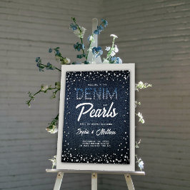 Póster Denim Diamonds Pearls Blue Couple Shower Bienvenid