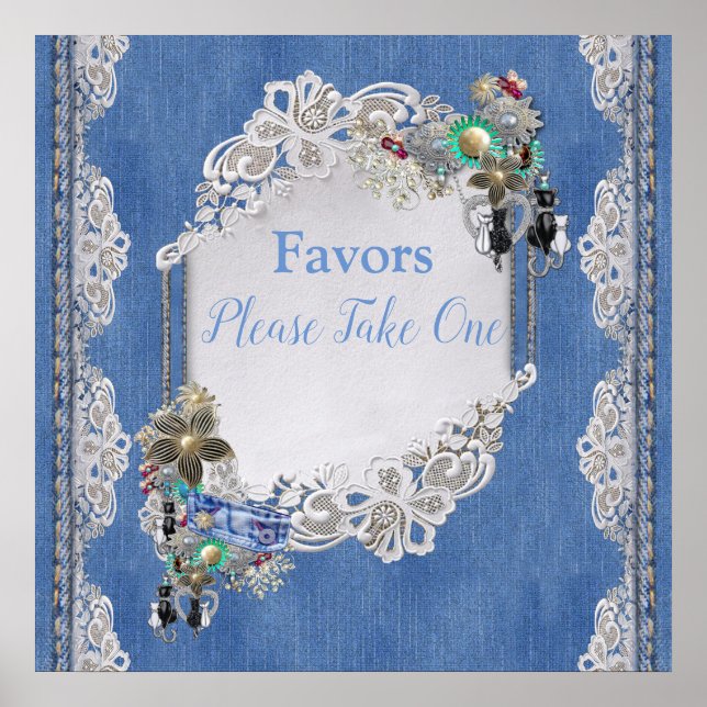 Póster Denim Joyería de encaje texturada y vestuario (Frente)