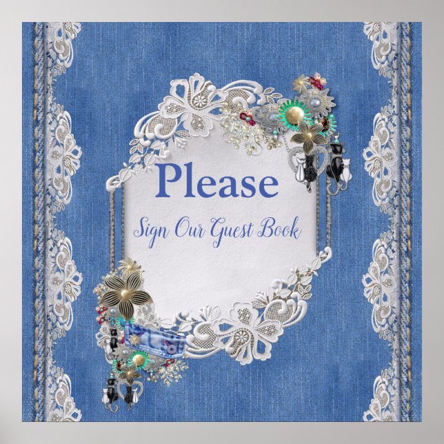 Póster Denim Joyería de encaje texturada y vestuario (Frente)