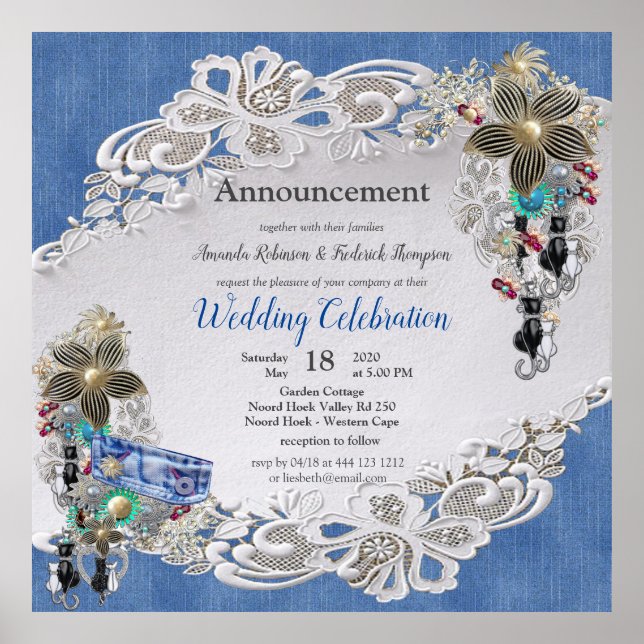 Póster Denim Joyería de encaje texturada y vestuario (Frente)