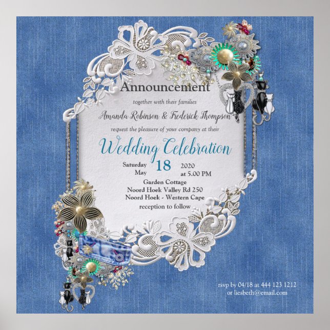 Póster Denim Joyería de encaje texturada y vestuario (Frente)