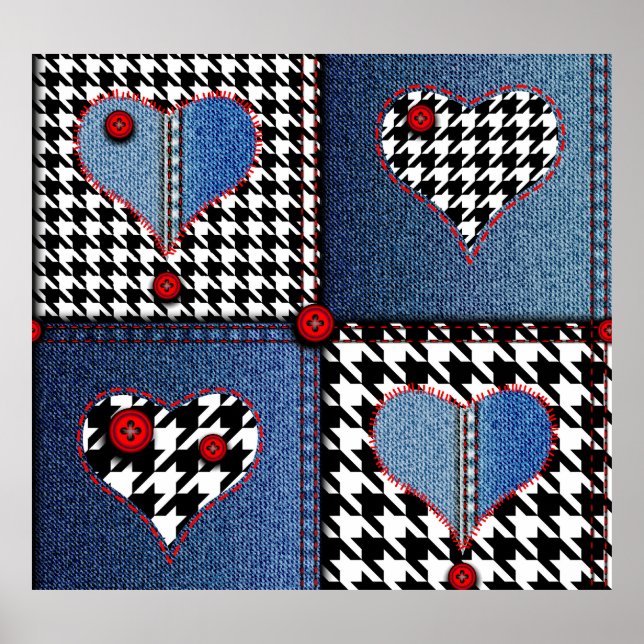 Póster Denim Patchwork: Patrón de tela sin costura (Frente)