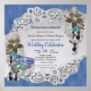 Póster Denim texturado con joyas de encaje y vestuario