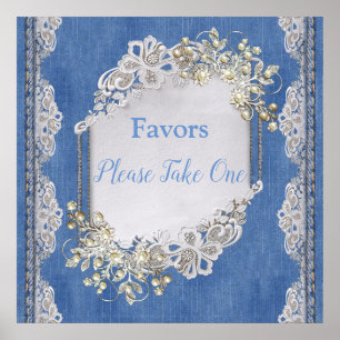 Póster Denim Textured Lace and Pearls