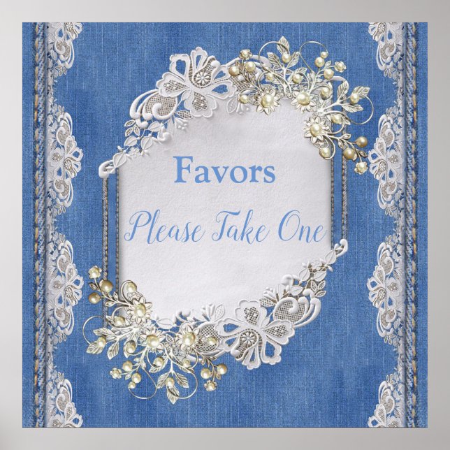 Póster Denim Textured Lace and Pearls (Frente)