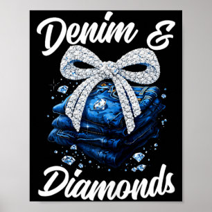Póster Denim y diamantes inclinan la moda occidental glam