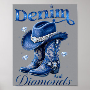 Póster Denim y Diamantes Vaquera Occidental Despedida de
