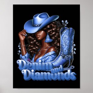Póster Denim Y Diamantes Vaqueras Africanas Con Melanina