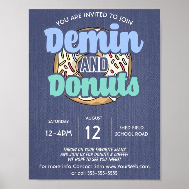 Póster denim y donuts school PTO recaudación de fondos PT (Frente)