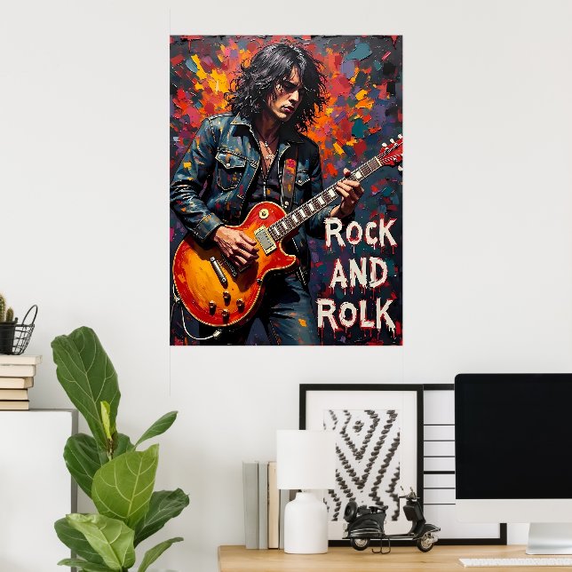 Póster Denim y guitarra (Oficina en casa)