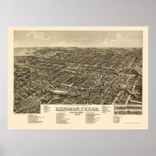 Póster Denison, mapa panorámico de TX - 1886