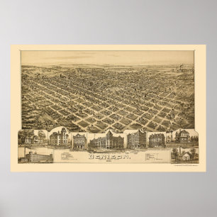 Póster Denison, TX Panoramic Map - 1891