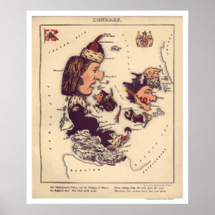 Póster Denmark Caricature Map 1868