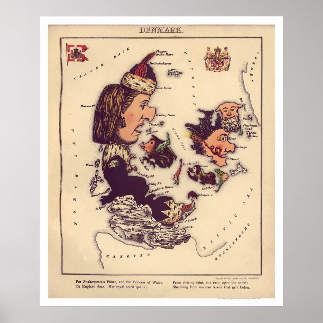 Póster Denmark Caricature Map 1868 (Frente)