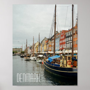 Póster Denmark, Nyhavn street boats 