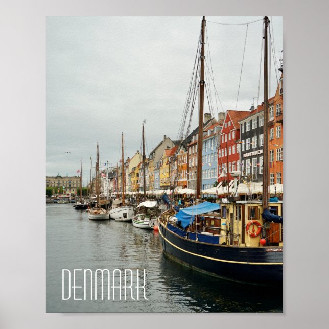 Póster Denmark, Nyhavn street boats  (Frente)