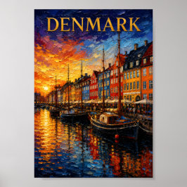 Póster Denmark: Sunset Glow Nyhavn Harbor Art Souvenir