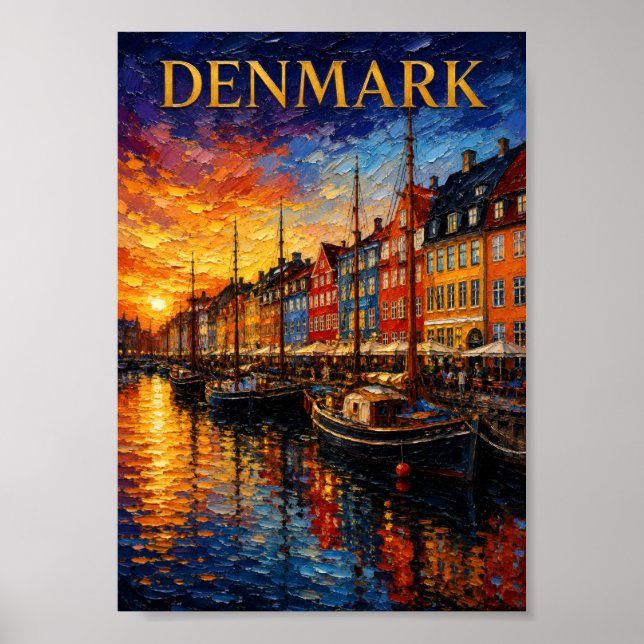 Póster Denmark: Sunset Glow Nyhavn Harbor Art Souvenir (Frente)