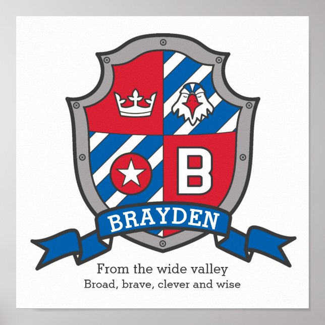 Póster Denominación de los niños Brayden que significa po (Frente)