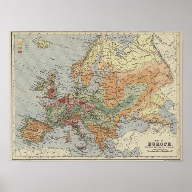 Póster Densidad de población | Mapa europeo (Frente)