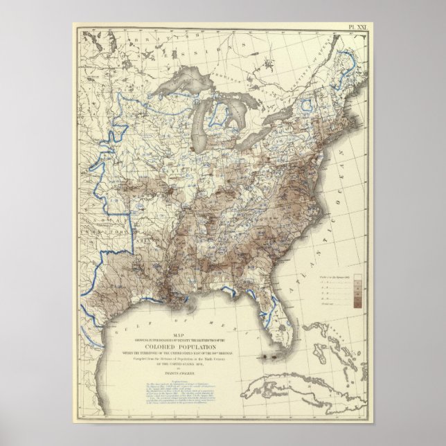 Póster Densidad de población racial 1870 (Frente)