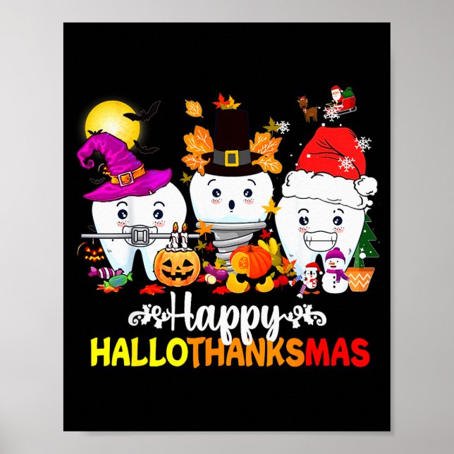 Póster Dental Halloween Thanksgiving Christmas Happy Hall (Frente)