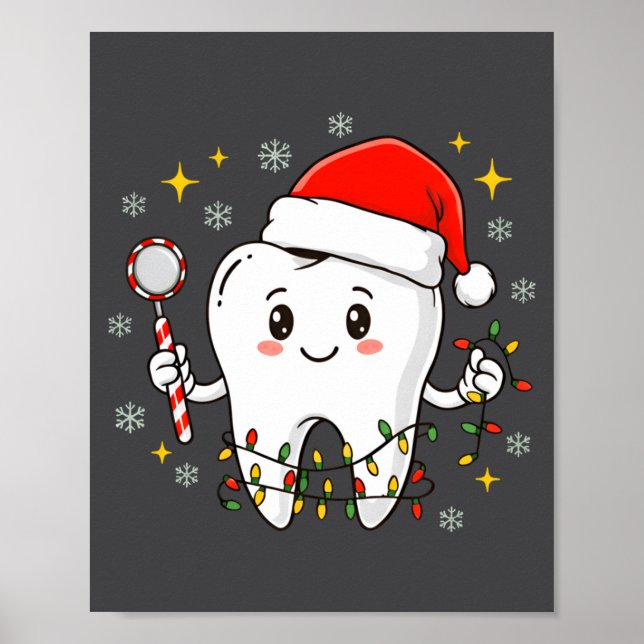 Póster Dentist Christmas Teeth Xmas Lights Funny Dental S (Frente)