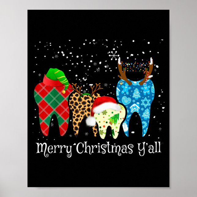 Póster Dentist Teeth Santa Hat Leopard Plaid Dental Merry (Frente)