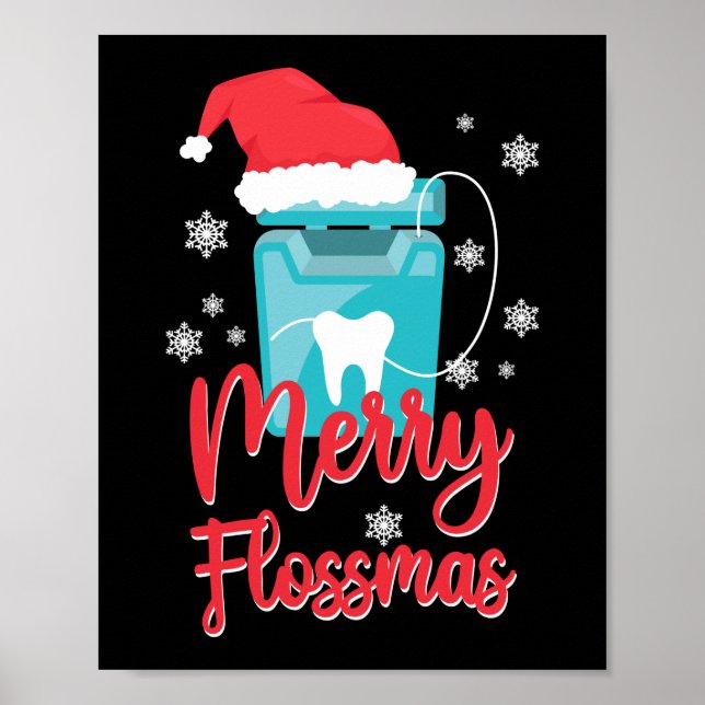 Póster Dentista Dental Merry Flossmas Navidades Floss (Frente)