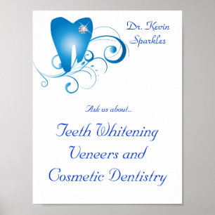 Póster Dentista Poster Tooth Logo Blue Swirls Diamond