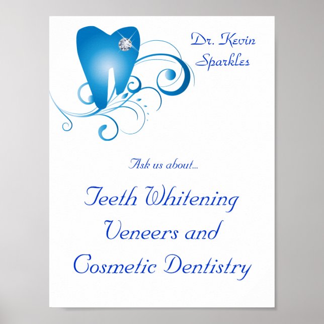 Póster Dentista Poster Tooth Logo Blue Swirls Diamond (Frente)