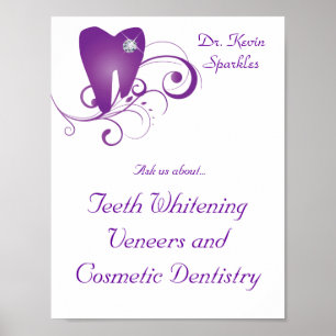 Póster Dentista Poster Tooth Logo Morado Swirls Diamond