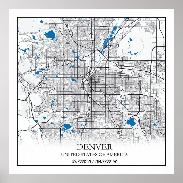 Póster Denver CO Colorado USA Travel City Map (Frente)