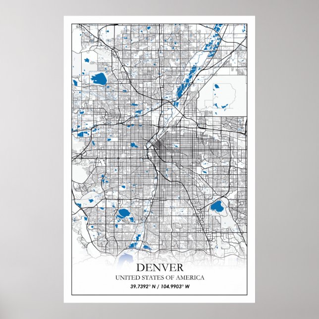 Póster Denver CO Colorado USA Travel City Map (Frente)