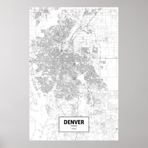 Póster Denver, Colorado (negro sobre blanco)