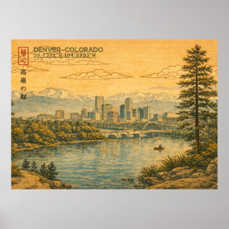 Póster Denver Colorado Skyline in Japanese Ukiyo-e