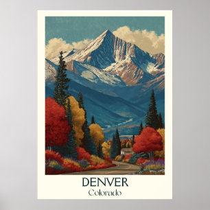Póster Denver Colorado Vintage City & Mountain Travel Art