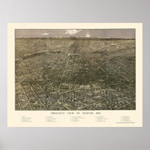 Póster Denver, Mapa Panorámico de CO - 1887