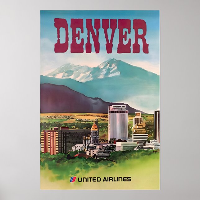 Póster Denver Print Colorado Art United Airlines Travel P (Frente)