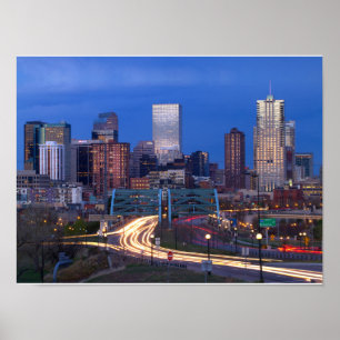 Póster Denver Skyline de noche